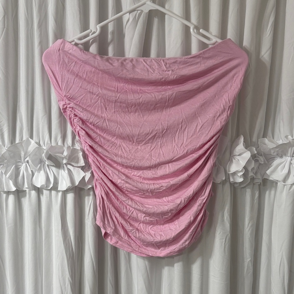 Pink Off-Shoulder Ruched Top